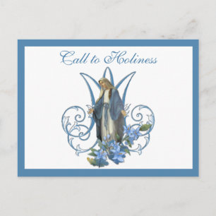 Religious Virgin Mary Marian Cross Blue Flowers Postcard
