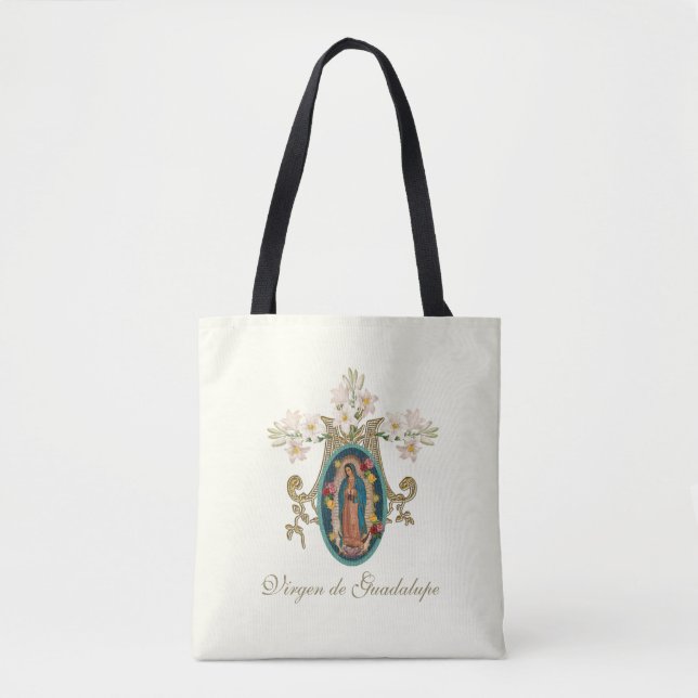 Religious Virgin Mary Marian Cross Guadalupe Tote Bag (Front)