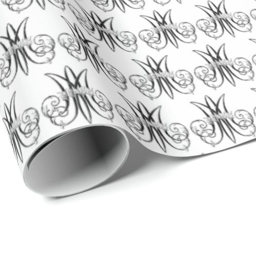 Religious Virgin Mary Marian M Black  White Wrapping Paper