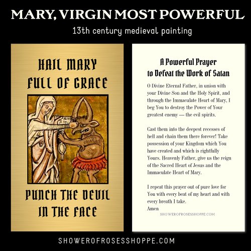 Religious Virgin Mary Prayer Punch Devil Place Card