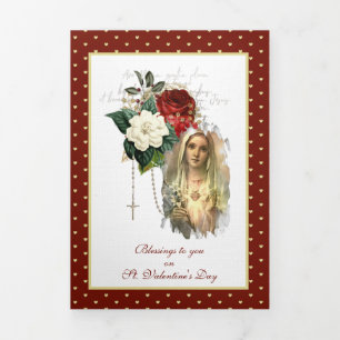 Religious Virgin Mary Rosary Prayer Valentine Tr Tri-Fold Card
