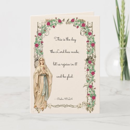 Religious Virgin Mary Rosary Scripture Floral Card