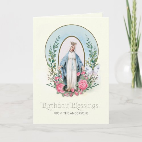 Religious Virgin Mary Roses Catholic Birthday  Holiday Card