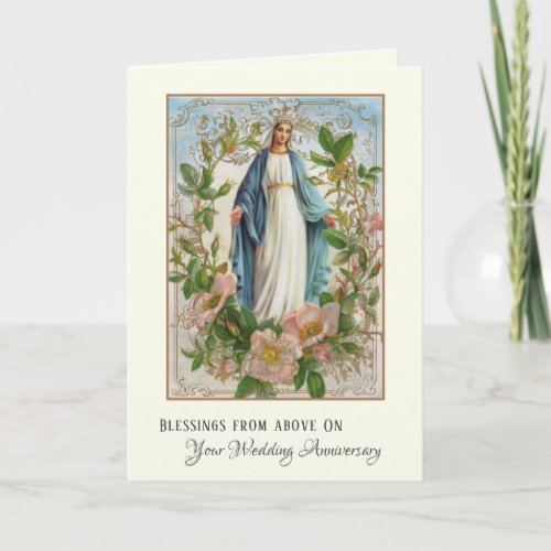 Religious Virgin Mary Roses Catholic Wedding Holiday Card