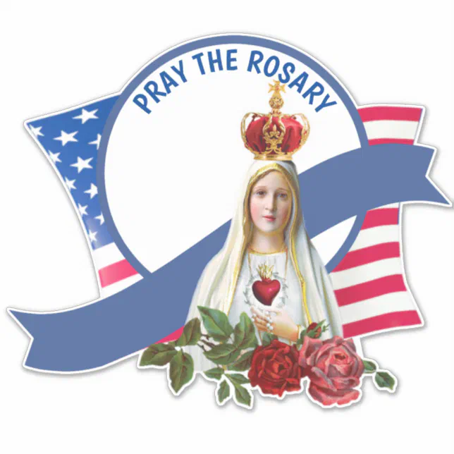 Fatima Flags Religious Virgin Mary Roses Fatima Flag Sticker | Zazzle