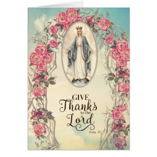 Religious Virgin Mary Roses Give Thanks Scripture Cards