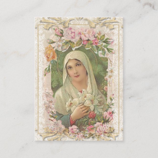 Religious Virgin Mary Roses Magnificat Prayer Holy Calling Card (Front)