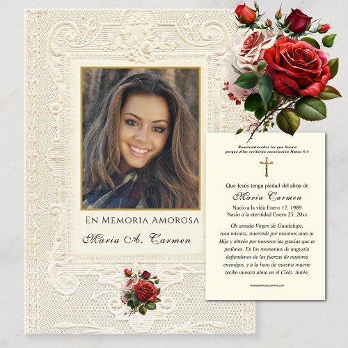 Religious Virgin Mary  Spanish Funeral Prayer Plac Place Card
