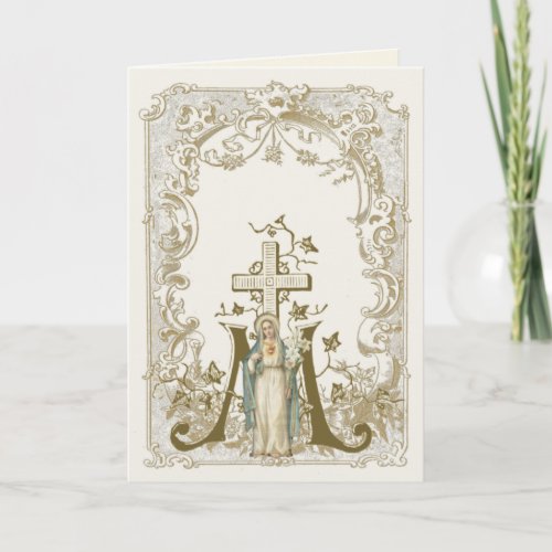 Religious Virgin Mary Vintage Marian Cross Card