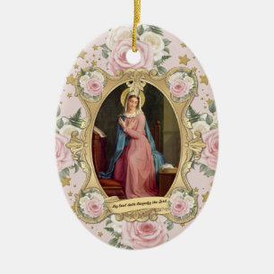 Religious Virgin Mary Vintage Pink Roses Catholic Ceramic Ornament