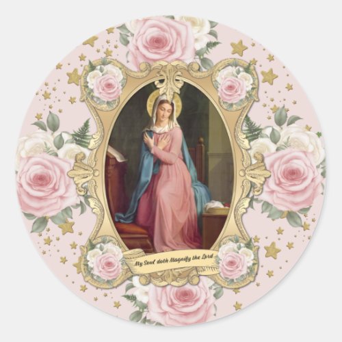 Religious Virgin Mary Vintage Pink Roses Catholic  Classic Round Sticker