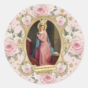 Religious Virgin Mary Vintage Pink Roses Catholic Classic Round Sticker