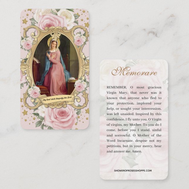 Religious Virgin Mary Vintage Pink Roses Prayer Enclosure Card (Front/Back)