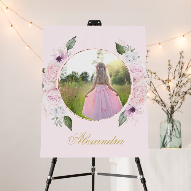 Religious Watercolor Floral Gold Photo Elegant  Foam Board (In Situ (Stand))