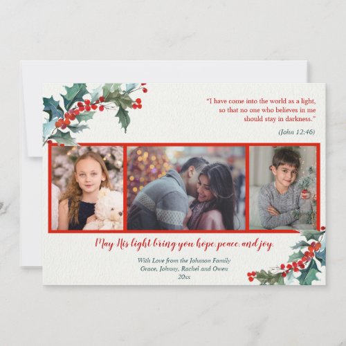 Religious watercolor holly holiday photo card
