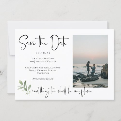 Religious Watercolor Leaf Save the Date Photo Card