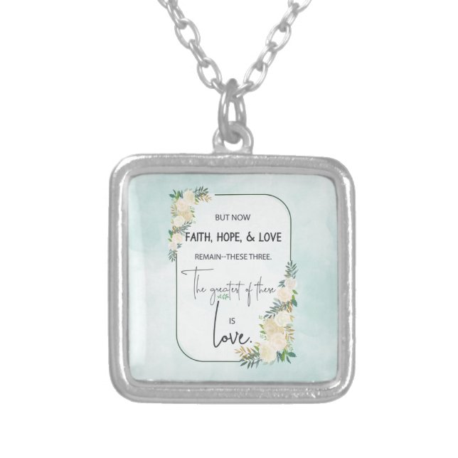 Religious Wedding Anniversary Faith Hope Love Silver Plated Necklace (Front)