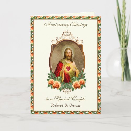Religious Wedding Anniversary Jesus Roses Card