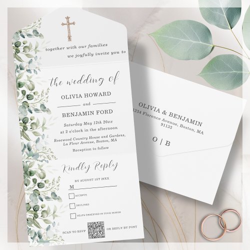 Religious Wedding  Eucalyptus QR Code  All In One Invitation