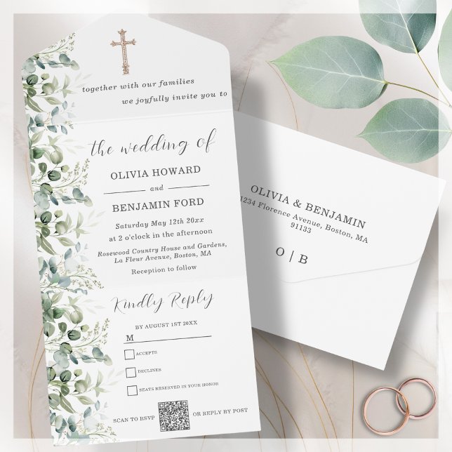 Religious Wedding | Eucalyptus QR Code  All In One Invitation (Creator Uploaded)
