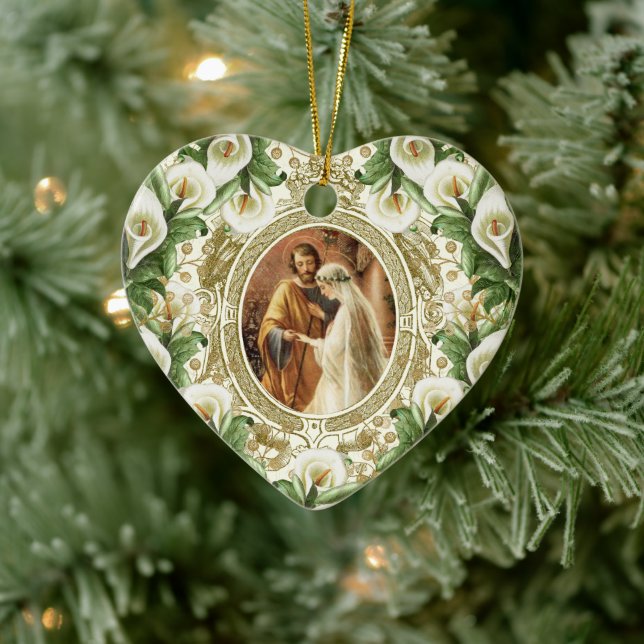 Religious Wedding First Christmas Catholic Ceramic Ornament (Tree)