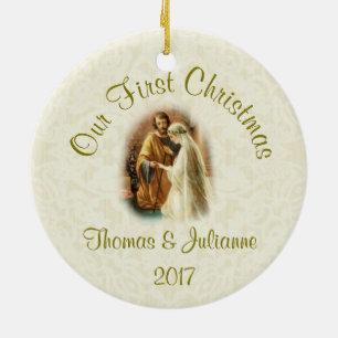 Religious Wedding First Christmas Catholic Ceramic Ornament