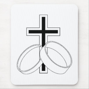 Religious Wedding Symbols Cross Wedding Rings Mouse Pad