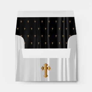 Religious White & Black Satin with Gold Crosses Envelope