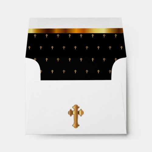 Religious White  Black with Gold Cross Pattern Envelope