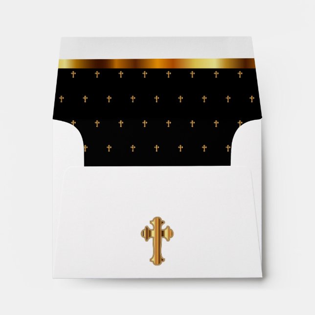 Religious White & Black with Gold Cross Pattern Envelope (Back (Bottom))