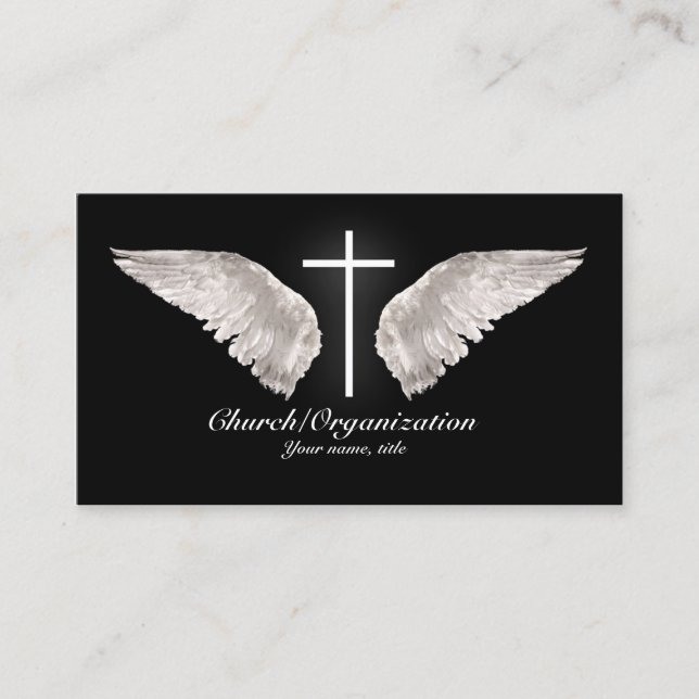Religious White Cross Angel Wings Business Card (Front)