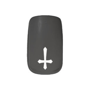 Religious White Cross on Black Minx Nail Art