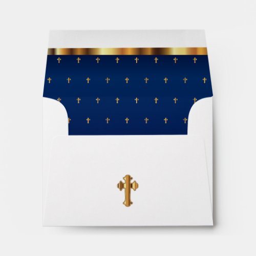 Religious White  Navy Blue  _ Gold Crosses Envelope