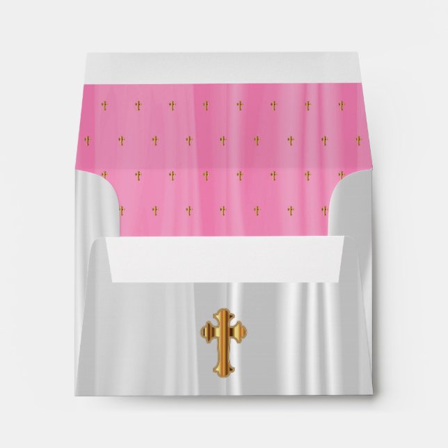 Religious White & Pink Satin with Gold Crosses Envelope (Back (Bottom))