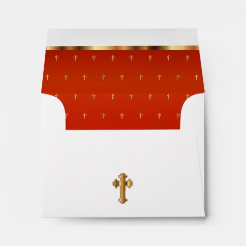 Religious White  Red with Gold Crosses Envelope