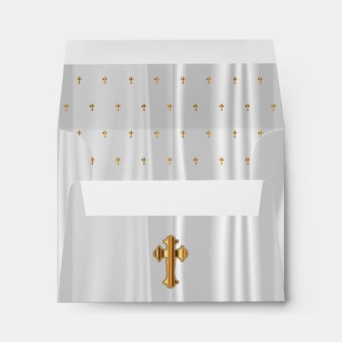 Religious White Satin with Gold Crosses Envelope