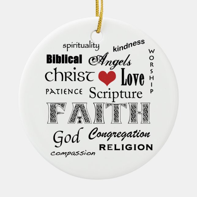 Religious Word Cloud+Blue Rippled Cross Ceramic Ornament (Front)