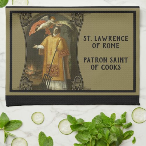 Religoius St Lawrence of Rome Patron Saint Cooks Kitchen Towel