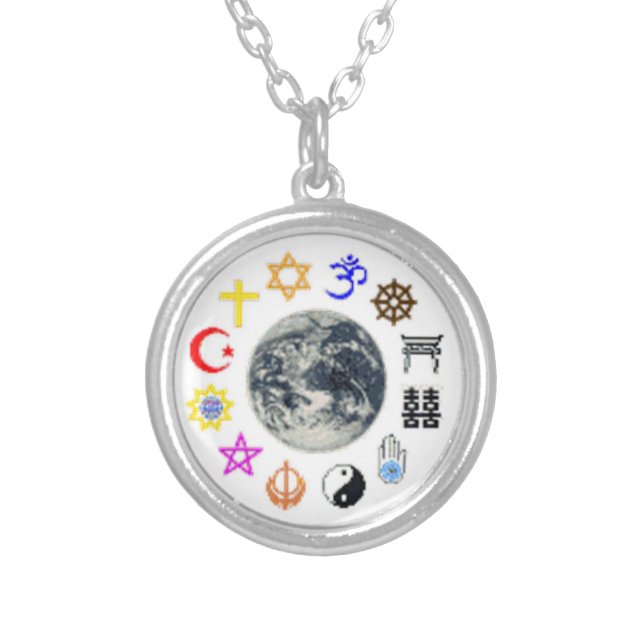 RELIGONS OF THE WORLD SILVER PLATED NECKLACE (Front)