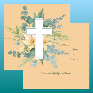 Religous Happy Easter Watercolor Floral Cross  Card