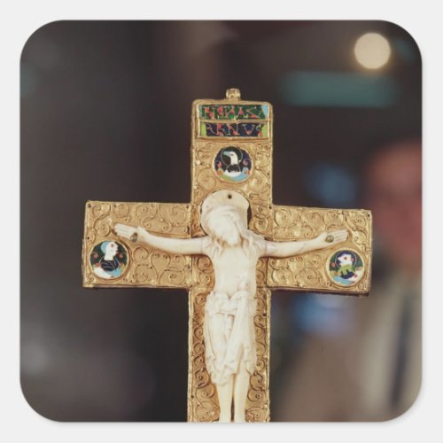 Reliquary crucifix ivory Christ on gold cross Square Sticker