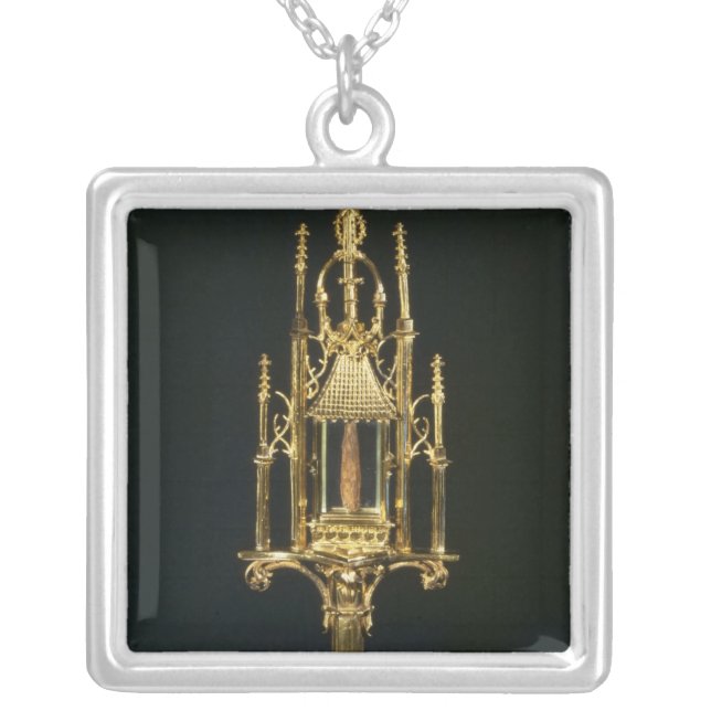 Reliquary Monstrance with piece of cross Silver Plated Necklace (Front)