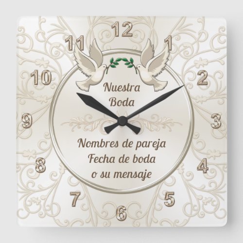 Reloj de boda personalizado en espaol square wall clock