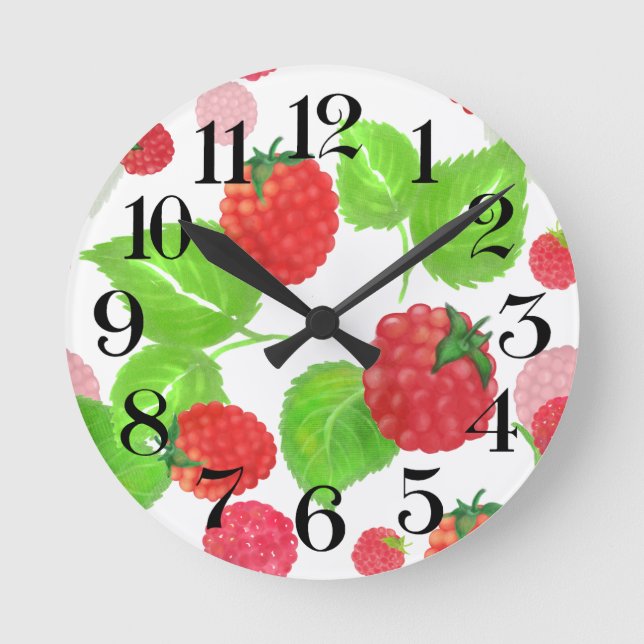 reloj de pared frambuesas a la acuarela round clock (Front)