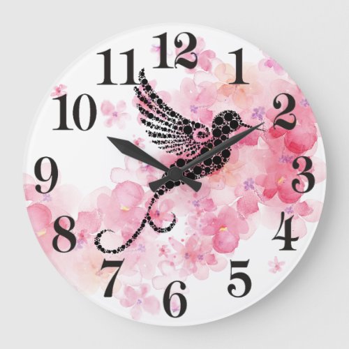 Reloj de pared redondo  colibr en flores large clock