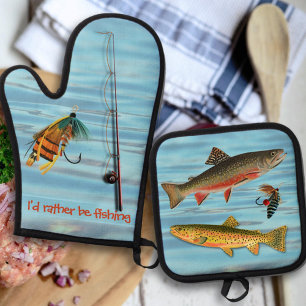 Reluctant Chef Rather Be Fishing Oven Mitt & Pot Holder Set