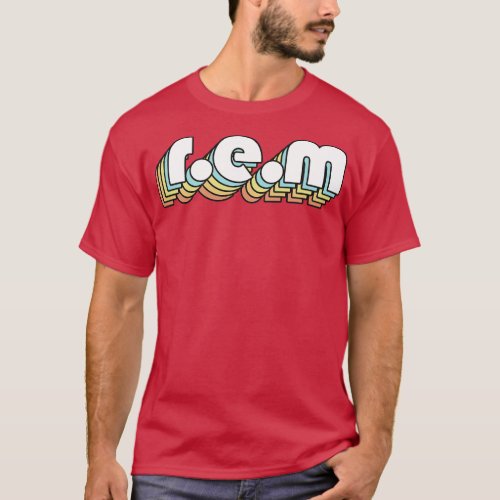 REM Retro Rainbow Typography Faded Style T_Shirt