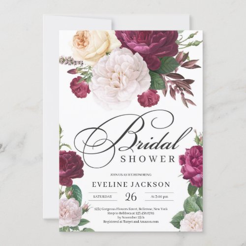 Remarkable boho red maroon burgudny bridal shower invitation