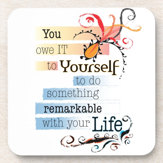 Remarkable LIFE Inspirational Illustrated quote Beverage Coaster (Front)
