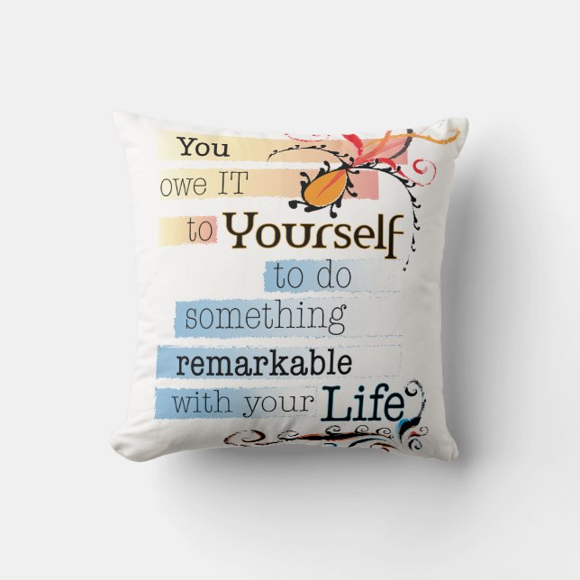 Remarkable LIFE Inspirational Illustrated quote Throw Pillow (Front)